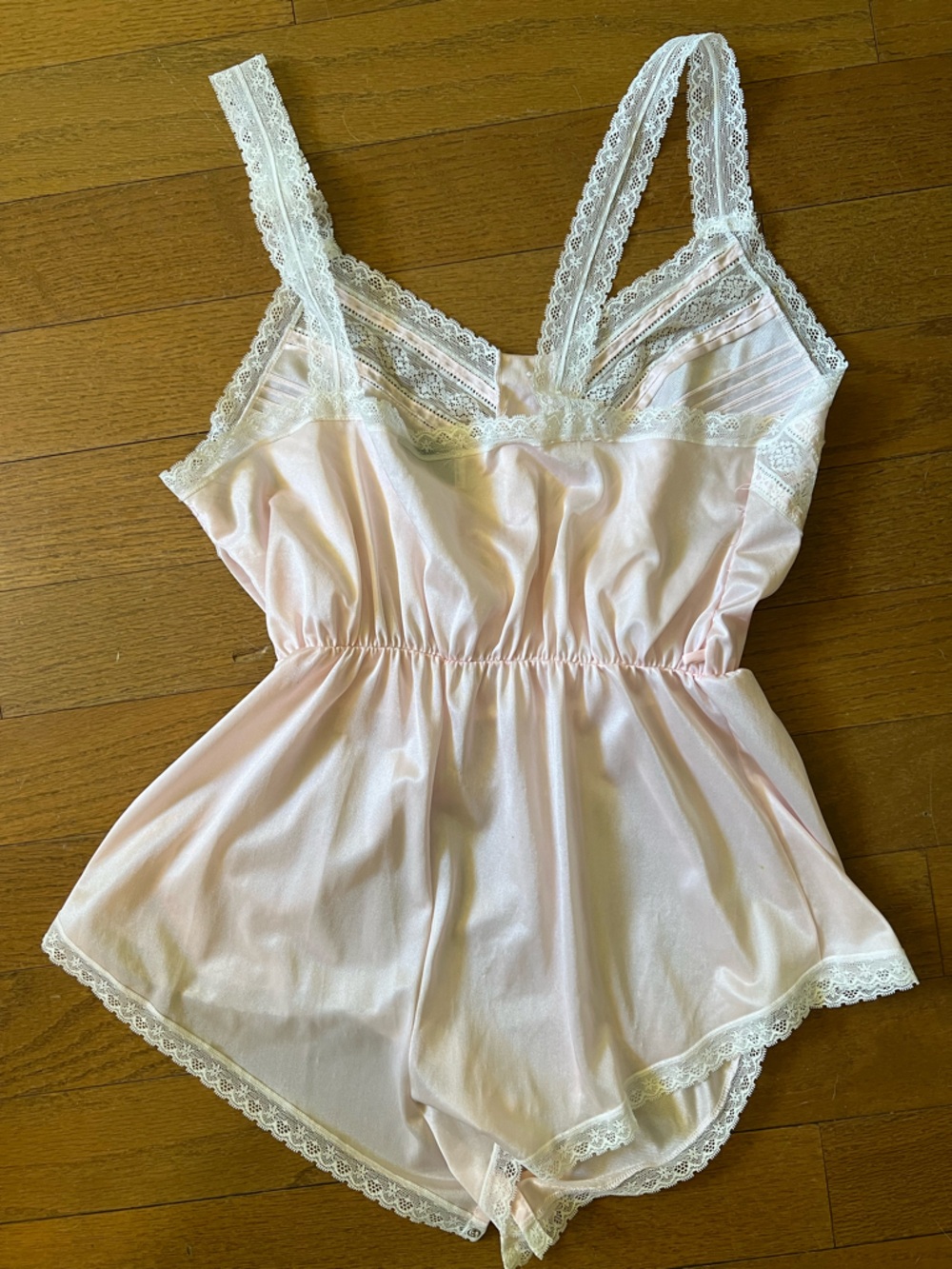 Vintage Pink Lace Satin Babydoll Nightgown Slip M USA Romantic Fairycore Bridal - Picture 2 of 10
